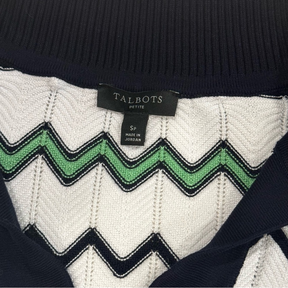 TALBOTS KNIT SHORT SLEEVE SWEATER V NECK ZIGZAG CHEVRON LAYERING PETITE CASUAL - Picture 6 of 7